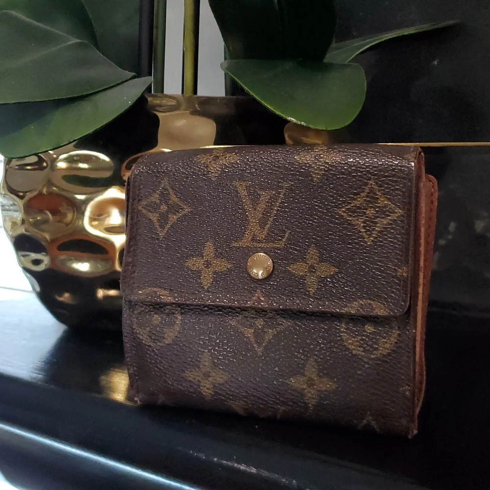Louis Vuitton small monogram two way snap wallet brown tan luxury designer used - Picture 1 of 11